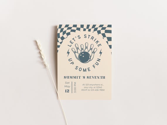 Boy Bowling Party Invite | Kids Bowling Alley Invitation | Instant Download  | Editable Canva Template |