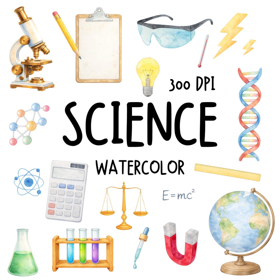 Watercolor Science Clipart Bundle | Cute Chemistry Lab PNG | Back to ...