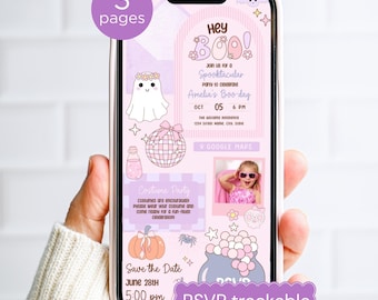 Pink Ghost Halloween 1st Birthday Invitation, Spooktacular Party Template (Text Invite, Digital Download)