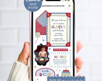 Digital Colorful First Birthday Invitation with RSVP, Fun to Be One Canva Template Text Invite