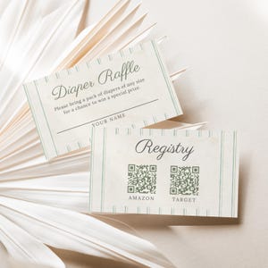 Rustikale Babyparty-Einlegekarten mit Jagdmotiv, Windel-Verlosung, Babybücher & QR-Code für die Baby-Geschenkliste, bearbeitbare Canva-Vorlage J7DY