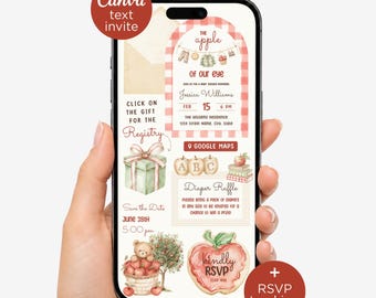 Digital Apple of Our Eye Baby Shower Invitation with RSVP & Registry Links, Fall Theme Canva Template Text Invite
