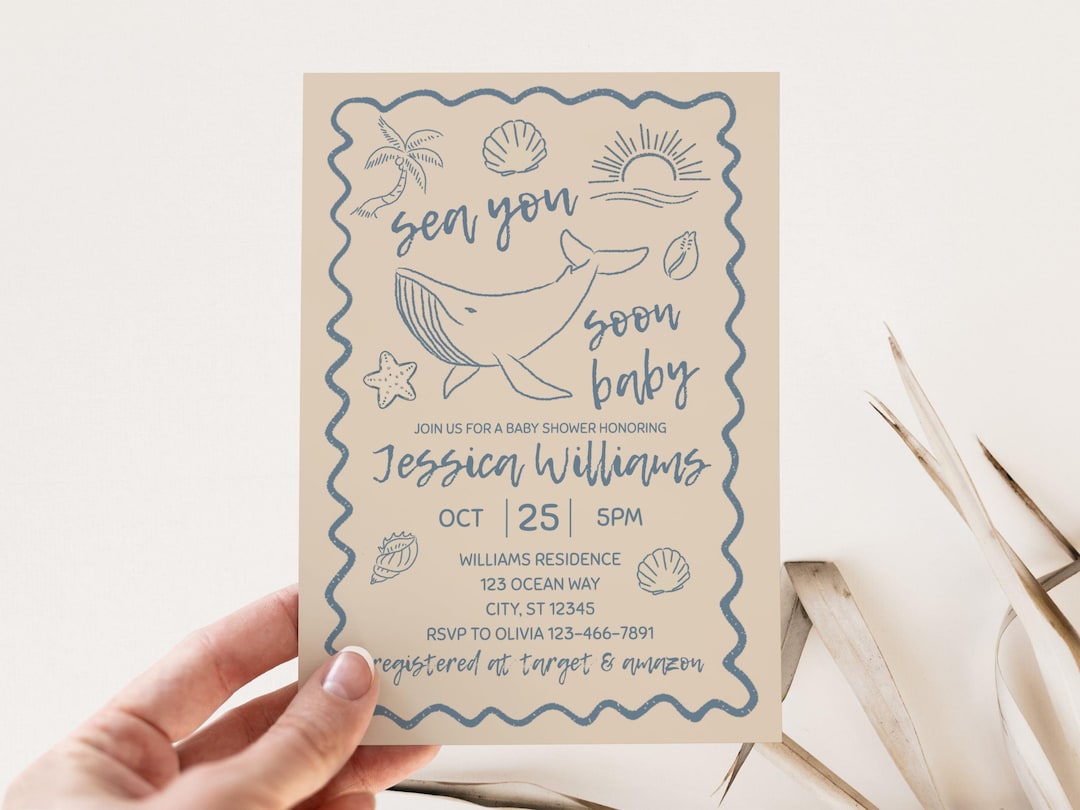 Sea You Soon Coastal Baby Shower Invitation Bundle | Editable Canva ...