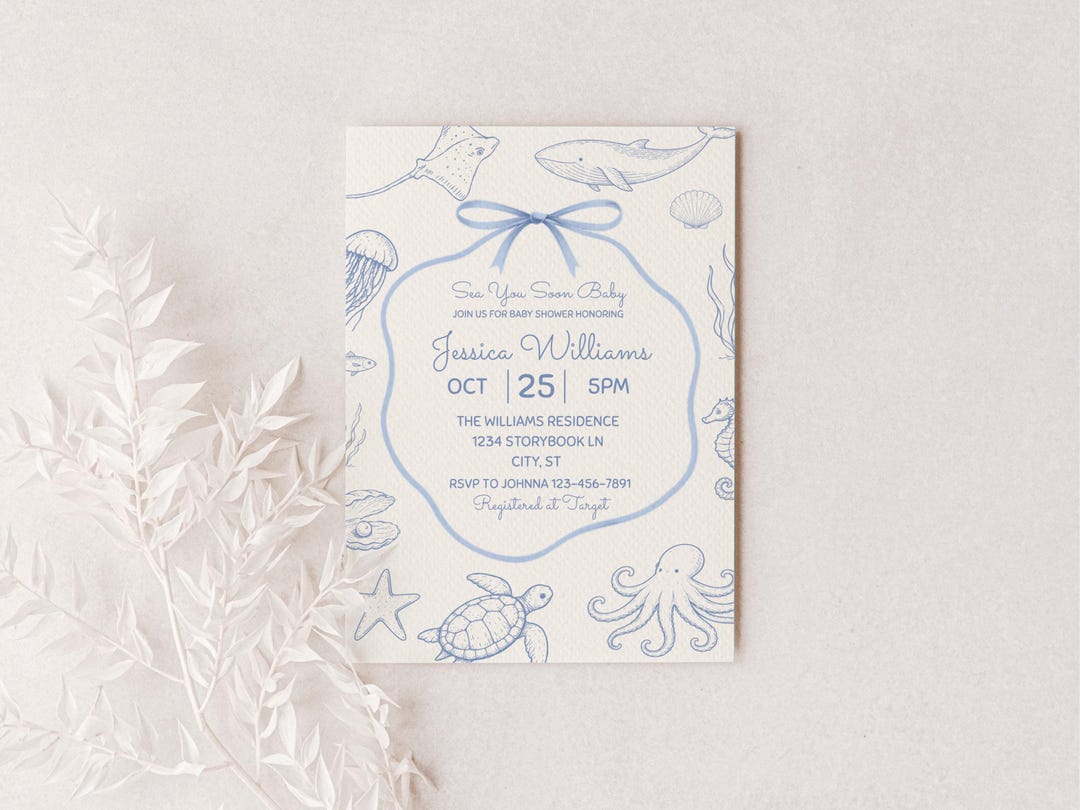 Sea You Soon Coastal Baby Shower Invitation Bundle | Editable Canva ...