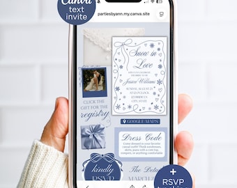 Winter Bridal Shower Invitation for Text, Editable Snow in Love Canva Website Invite, Registry and RSVP Tracking Snow Theme
