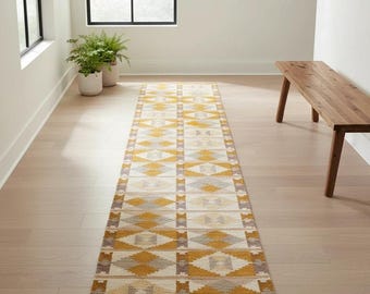 Flat Weave Runner Rug Hand Woven Wool Kilim Rugs Design No PR146