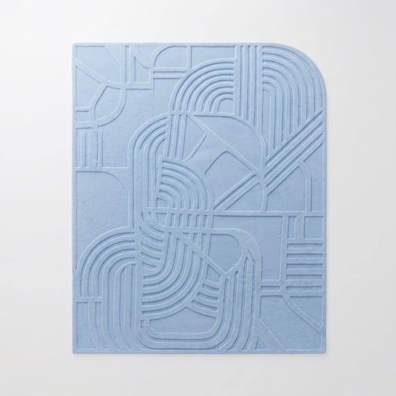 Modern Blue Geometric Rug, Minimalist Abstract Carpet, Soft Pastel Area Rug, Contemporary Designer