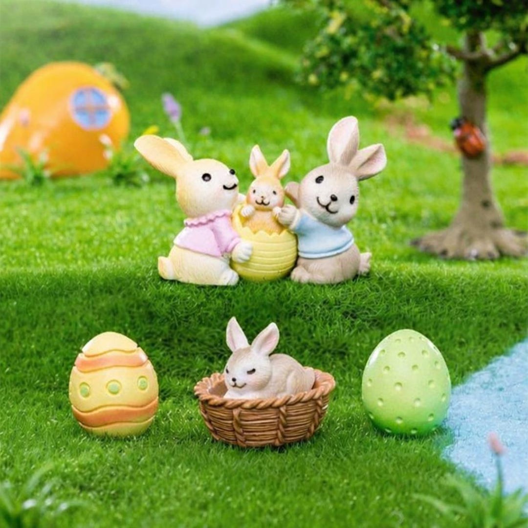 Small Rabbit Set Set 7 Piece Bunny Family Set, Cute Rabbit Figurines With Egg, Perfect ...