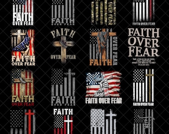Faith Over Fear PNG Bundle, American Flag Cross Clipart, Christian USA Patriotic PNG, Religious Bible Verse Digital Download Files