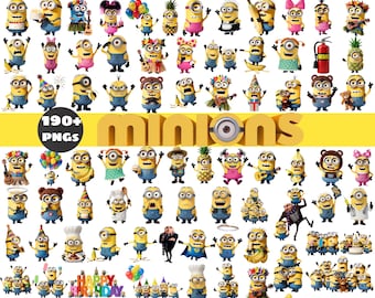 190+ PNG Minions PNG-Bundle, Zeichentrickfigur Clipart, hochauflösende transparente PNG-Dateien, Cricut Sublimation Design, sofortiger Download