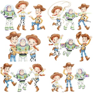 Paquete de más de 140 personajes de Toy Story 5 en formato PNG, imágenes prediseñadas digitales de Woody, Buzz y Jessie, "Tienes un amigo en mí", descarga instantánea. imagen 9