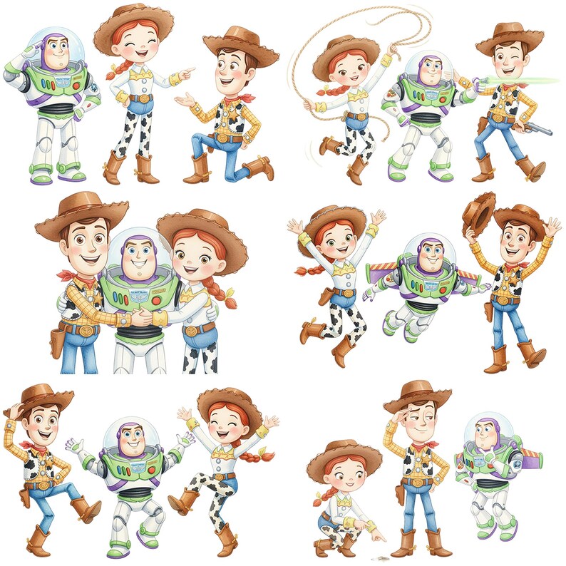 Paquete de más de 140 personajes de Toy Story 5 en formato PNG, imágenes prediseñadas digitales de Woody, Buzz y Jessie, "Tienes un amigo en mí", descarga instantánea. imagen 9