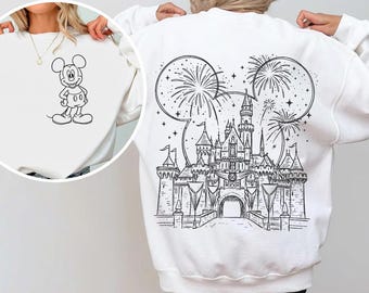 Maus Schloss Feuerwerk SVG, Fantasy Maus Ohren Schloss Linie Kunst, Rückseite Vorderseite Sweatshirt Design, Cricut Silhouette Schnittdatei