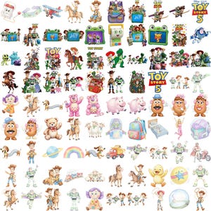Puede incluir: Una colecci&oacute;n de pegatinas de personajes de Toy Story que incluye a Woody, Buzz Lightyear, Jessie, Rex, Slinky Dog, Lotso, el Sr. y la Sra. Potato Head y otras figuras. El set incluye varias poses, escenas grupales, mochilas y el logo de Toy Story 5.