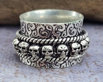 Doodshoofdspinnerring | 925 sterlingzilveren gotische angstsieraden