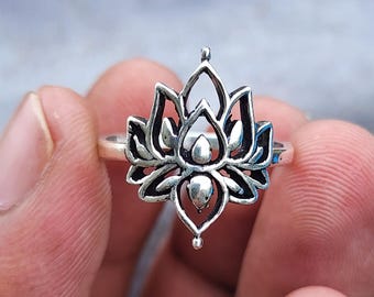 Anillo de flor de loto de plata de ley hecho a mano / Joyería espiritual para yoga
