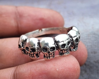 Handmade Sterling Silver Skull Band Ring | Gothic Biker Jewelry