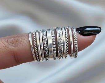 Handmade Sterling Silver Stacking Ring Set, Boho Minimalist Rings