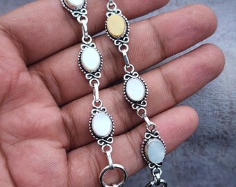 Handgefertigtes Perlmutt Armband | Filigraner Sterling Silber Kettenanhänger