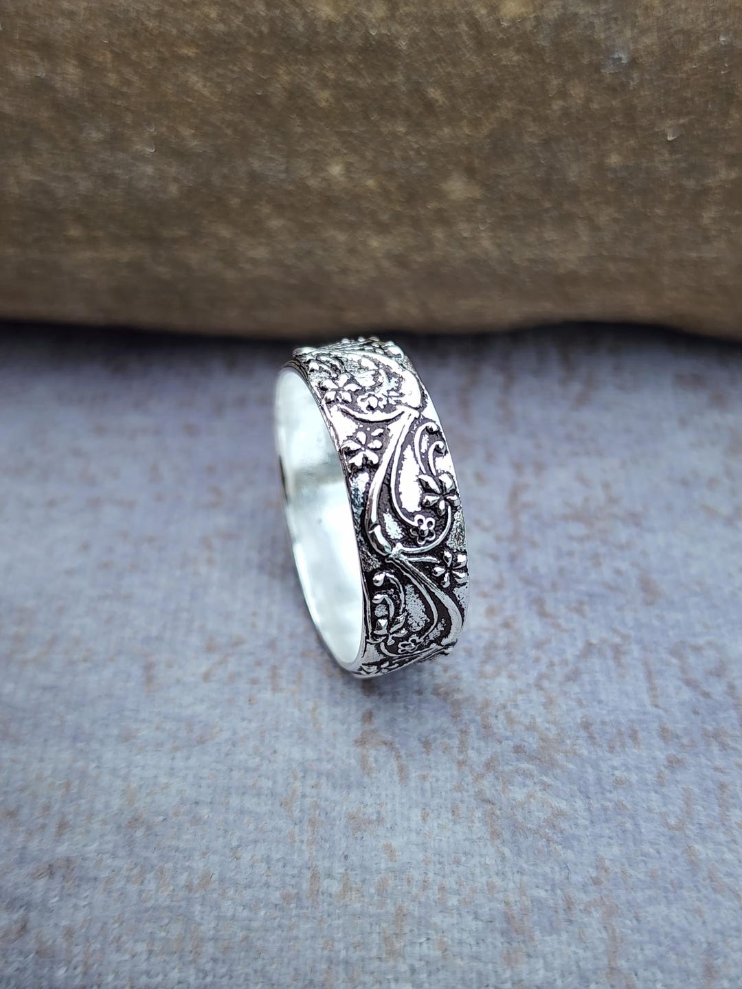 Handmade Sterling Silver Floral Band Ring | Vintage Style - Etsy
