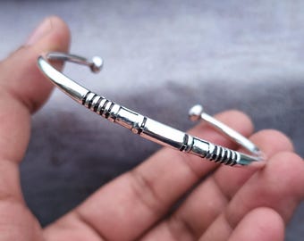 Adjustable Sterling Silver Bangle Bracelet | Handmade 925 Silver Cuff Bracelet | Unisex Modern Bangle | Gift for Her & Him