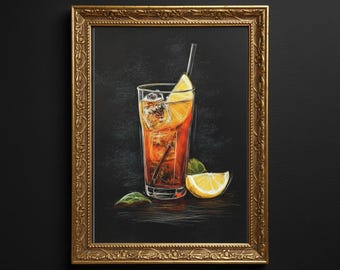 Impresión de té helado Long Island: arte de cóctel estilo bar de pizarra