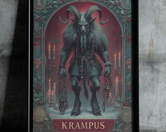 Krampus Tarot Card Print: Gothic Christmas Folklore Wall Art
