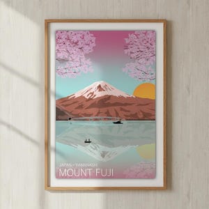 Vibrant Mount Fuji Vector Art: Japanese Mountain Yamanashi Print