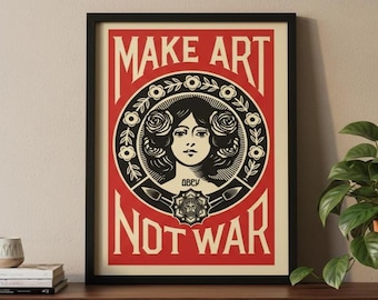 Pôster "Faça Arte, Não Guerra": Impressão de Protesto Vintage | Design Gráfico Retrô Feminista Arrojado