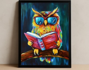 Funny Owl Wall Art: Book Readers, Night Owl Print