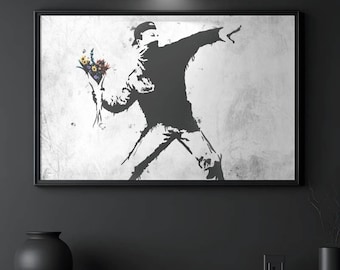 Banksy Flower Thrower Urban Political Poster: Graffiti Style Print
