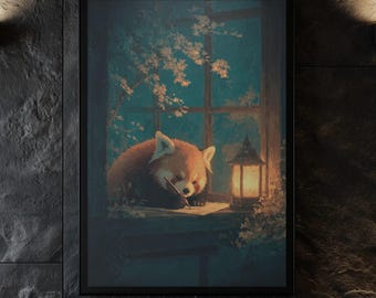 Red panda Writer Print: Warm Japanese Painting Style