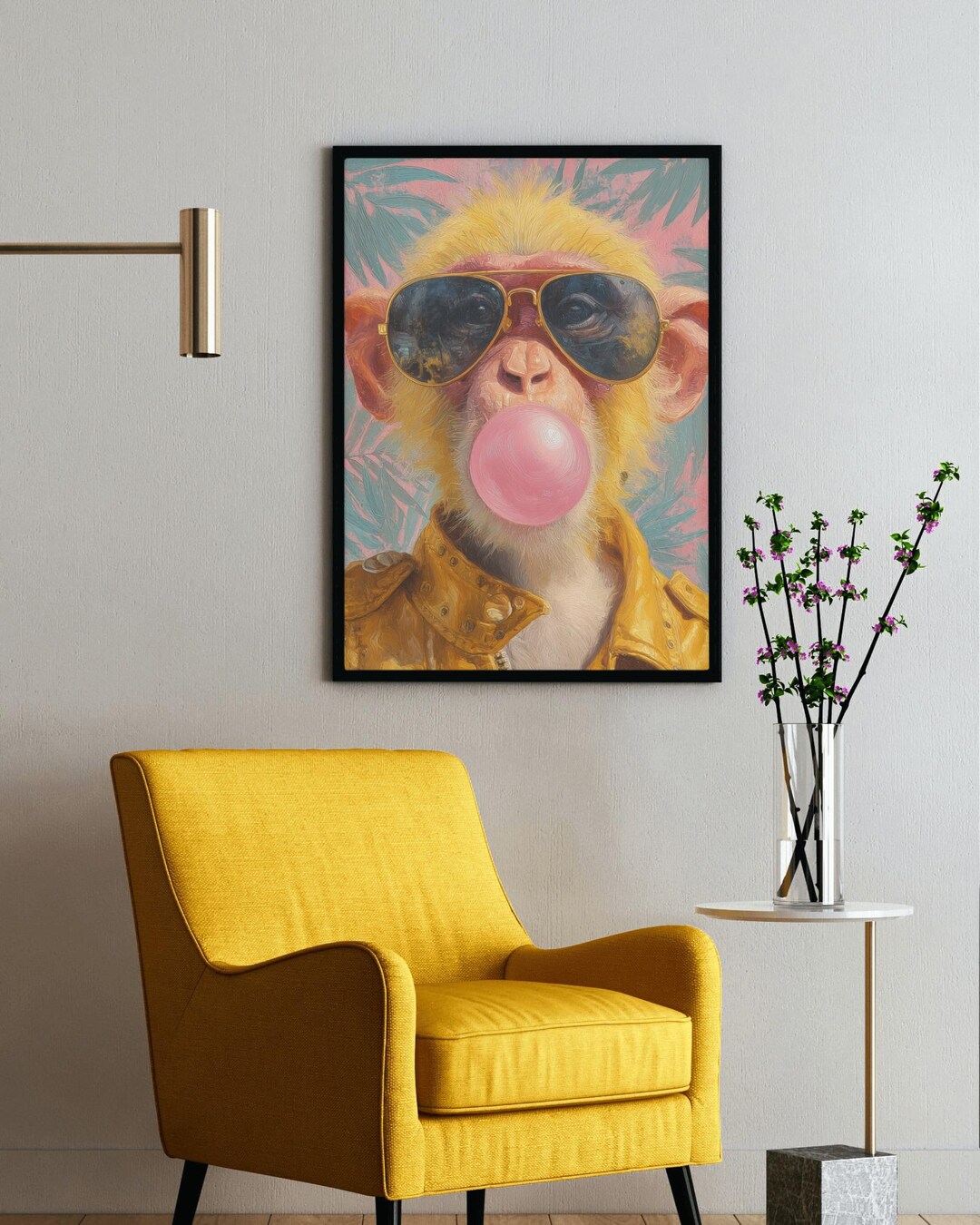 Bubble-gum Monkey Print: Cheeky Pink Bold Wall Art - Etsy