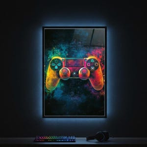 Gaming Controller Wall Art Print – Neon Gamer Poster for Game Room Décor