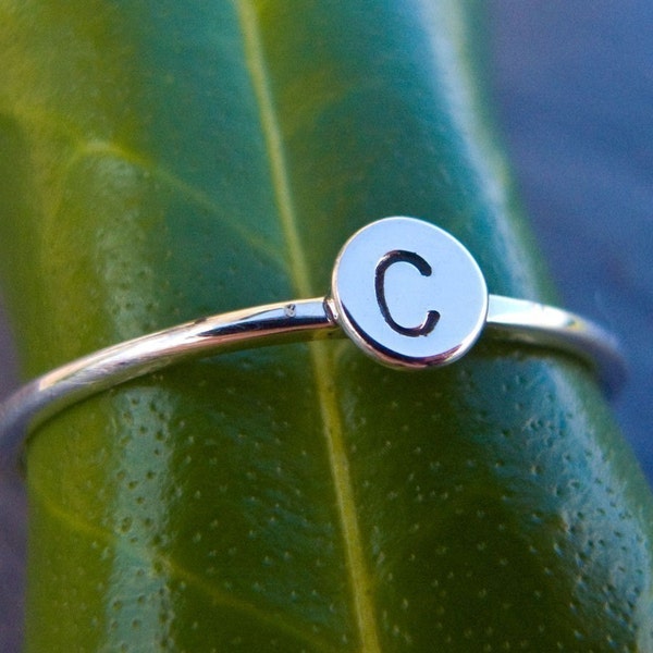 Tiny custom initial stacking ring in sterling silver