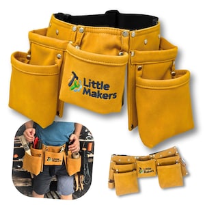 Little Makers® Kinder Werkzeuggürtel - für Kinder - Werkzeugtaschen, Hammerschlaufe, Karabiner, Stift- & Schraubendreherhalter – verstellbar