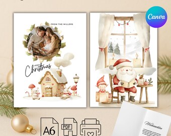 Family Christmas Card A6 Template Digital Printable Canva Editable Personalizable Instant Download Christmas Merry Christmas