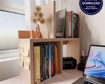 DIY Desktop Bookshelf Plan – One Board Beginner Woodworking Project (PDF Download, 24x24 Inch Plywood)