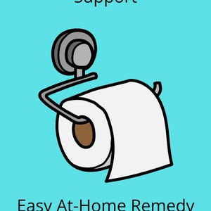 May include: An illustration of a roll of white toilet paper on a chrome holder against a light blue background. The text reads "Gentle Constipation Support" and "Easy At-Home Remedy Digital Product."