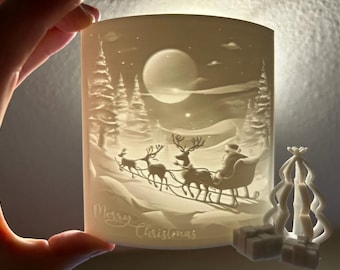 Lithophane 'Merry Christmas' Greeting Card STL – 3D Printable Light Panel for Personalized Holiday Decor, Nightlight, and Unique Gift Today!