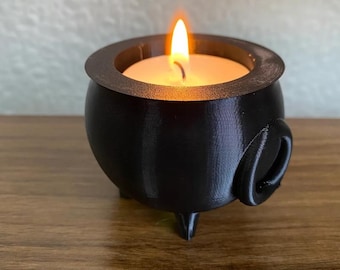 Halloween Cauldron Tea Light Holder STL | Halloween Cauldron Candle Holder | 3D Print Model, PLA/PETG Compatible, Decorative Candle Holder