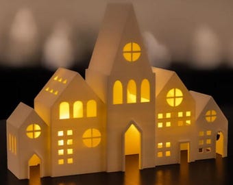 Cozy Christmas House Mini Holiday Tealight Holder | LED Candle Decoration | 3D Printable Winter Village Home | Festive Home Decor Gift