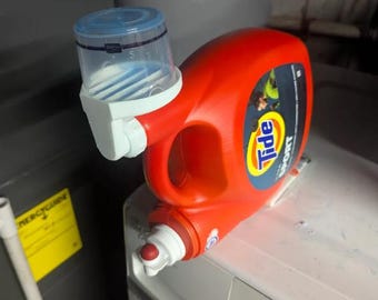 Laundry Detergent Bottle Pourer Updated 3D Printable Dispenser Bottle Holder Screw-On Rotating Cap Print in Place or Support Block Option