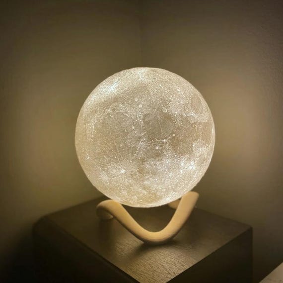Wavy-Base Lithophane Moon Lamp — Customizable 3D Print File with Wavy Stand & E12 Adapter | Ambient Moon Night Light for Desk  Bedside
