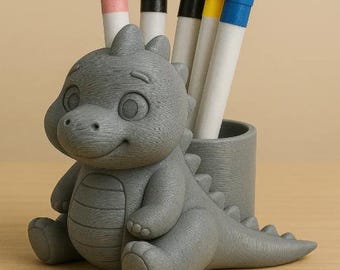 Niedlicher Dinosaurier Stiftehalter für Schreibtisch | 3D Gedruckter Bleistift-Organizer | Entzückender Dino Schreibtisch Accessoire für Kinder & Bürodekoration