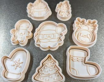 Christmas Cookie Cutters Set,3D Printed Holiday Baking Molds,Santa Claus, Christmas Tree, Reindeer, Gingerbread Man,Snowflake,Stocking ,More