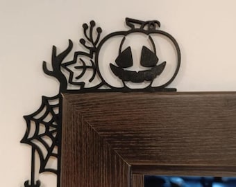 Halloween Tür-Ecke Dekoration - Gruseliger Kürbis und Spinnennetz Wandkunst für Spukhaus, Party, Home Indoor Outdoor Decor