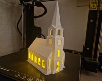 Christmas Village Church Light 3D Printed Holiday Decoration | Cozy LED Candle Church Model | Christmas Home Decor Gift Idea
