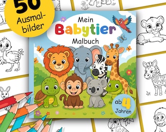 Målarbilder med djurungar | 50 målarbilder + roliga fakta | För barn från 4 år | Utskrivbar A4 PDF för nedladdning | Rekommenderas av lärare