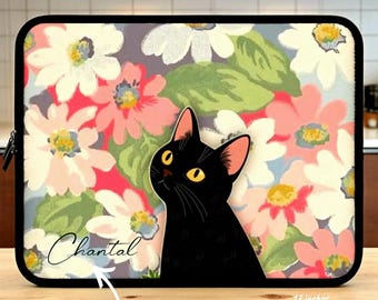 Cat Art Personalized Laptop Sleeve Water Resistant Neoprene Case with Dual Zipper